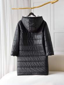 SHEIN CURVE+ Plus Size Women Hooded Thickened Fleece Jacket, Sherpa Lining, Winter Coat - Black and White - View 2