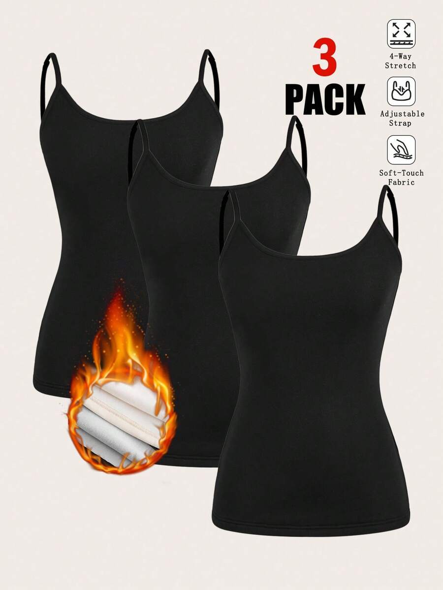 SHEIN EZwear 大码女士休闲优雅多件装带衬垫吊带背心，夏季沙滩装 - 黑色 - 查看 1