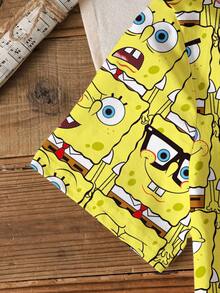 SpongeBob SquarePants | SHEIN 青少年男孩夏季可爱卡通图案短袖T恤 - 白色 - 查看 6