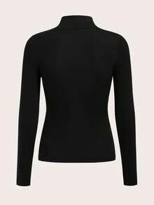 SHEIN BASICS 休闲简约百搭白色骏马图案印花保暖长袖T恤，女士款，适合秋冬季穿着 - 黑色 - 查看 3