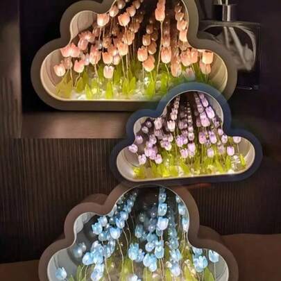 (Chạy bằng pin) Đèn ngủ nhỏ hình hoa tulip/hoa hồng, Đèn trang trí hoa tự làm, Bật như đèn ngủ, Tắt như gương, Đồ trang trí để bàn đa năng, Có thể làm quà tặng sinh nhật/ngày lễ tình nhân, Ánh sáng dịu nhẹ cho giấc ngủ, Bộ đồ thủ công hình hoa tulip/hoa hồng tự làm