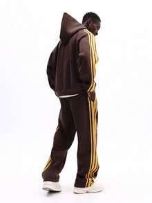 SUMWON Regular Fit Full Zip Hoodie And Jogger Co Ord Set With Hood Drawstring Side Stripe Detail Casual Loungewear Tracksuit - Coffee Brown - View 3