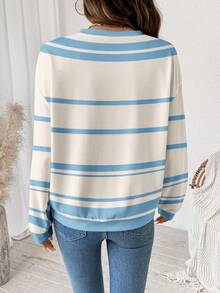 SHEIN LUNE Plus Size Casual Striped Bow Print Sweatshirt, Autumn/Winter - Multicolor - View 3