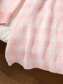 SHEIN Sparklyn 女童优雅简约粉色格子针织连衣裙，秋冬季，可爱兔子刺绣长袖毛衣连衣裙 - 粉色 - 查看 6