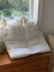 Comfortcana Chaqueta sin mangas con cuello alto y cremallera, de tela texturizada de unicolor, para uso casual y diario, para mujer, otoño/invierno, Navidad - Blanco - Ver 5