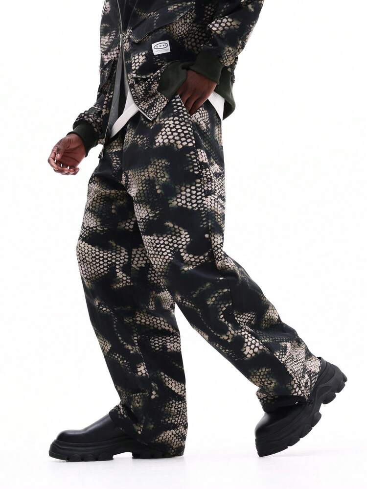 Printed Wide Leg Joggers With Snake Pattern
