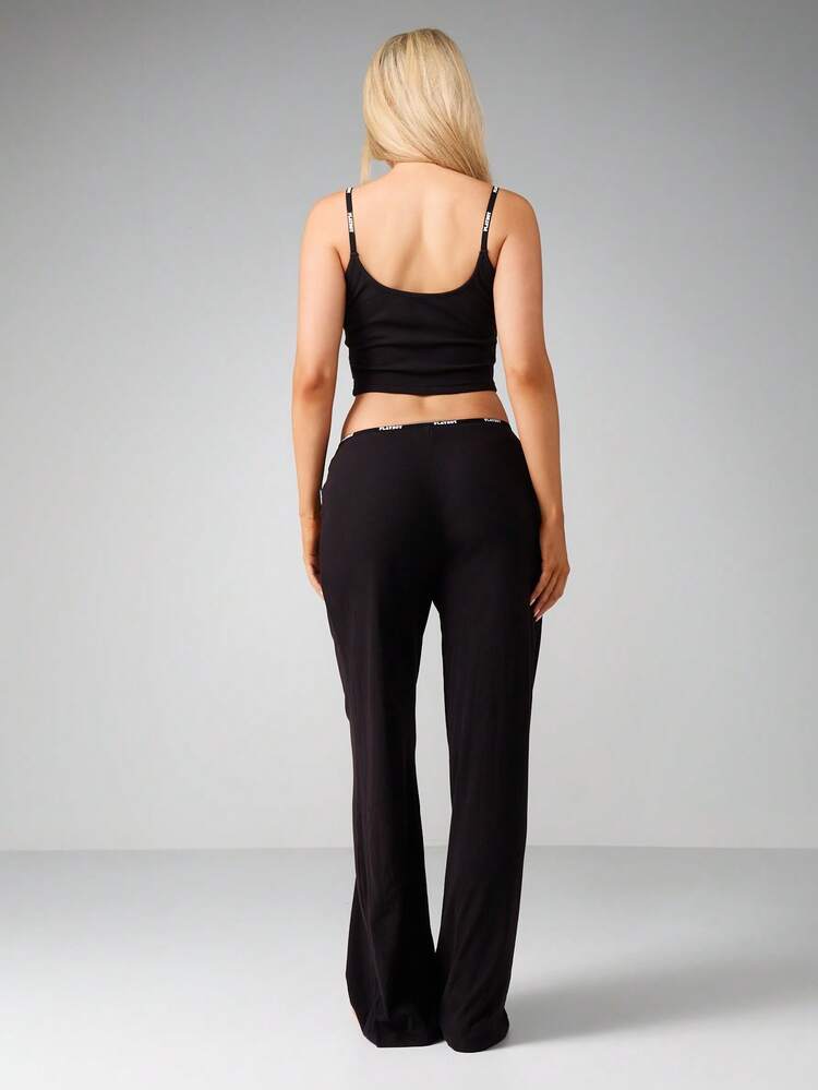 Missguided x Playboy Ensemble de pyjama avec débardeur côtelé et pantalon large pour femmes, vêtements de détente et de nuit