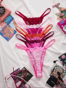 5pcs/Pack Lace Patchwork Floral Decor Women's G-String Panties - Multicolor - View 2