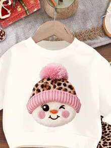 SHEIN Happikins Merry Christmas Baby Girl Snowman Graphic Retro Leopard Sweatshirt And Leggings 2pcs Set,Multicolor,Autumn,Cute Modest,Matching Family Cozy - Multicolor - View 4