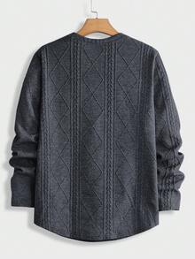 SHEIN 青少年男童休闲宽松舒适百搭长袖圆领上衣，带编织标签装饰