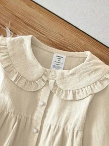 SHEIN Vintaside Kids Set de 2 piezas de top con cuello marrón y pantalones marrones para niña, conjunto informal todo a juego de estilo campestre, adecuado para otoño/invierno, material de algodón - Caqui - Ver 4