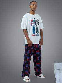 Transformers X SHEIN Men's Robot Graphic Round Neck Short Sleeve Top And Pants Loungewear Set - White - View 6