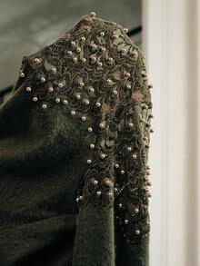 Anewsta Áo thun nữ tay dài cổ tròn ren ôm dáng thanh lịch, thích hợp cho mùa thu, đông, xuân, năm mới, tiệc tùng, đám cưới, sang trọng, sành điệu, trang trọng, công sở, lễ tạ ơn, tốt nghiệp, giáng sinh, lễ hội - màu xanh lá - Xem 8