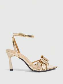 CUCCOO SZL Women's Pointed Toe Bow Decor Fashion High Heel Sandals, Suitable For Daily Wear For Christmas - Gold - View 3