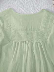 Resyla Áo cánh dài tay màu trắng viền ren cho nữ, trang phục thường ngày thanh lịch cho kỳ nghỉ - màu xanh lá - Xem 6