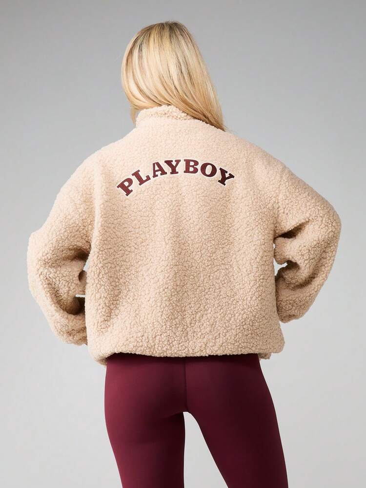 Missguided x Playboy Sherpa Fleece Zip Jacket With Branding