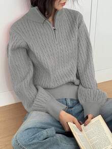 FRIFUL Suéter de manga larga con cremallera y cuello holgado y casual para mujer, otoño/invierno - Gris - Ver 6