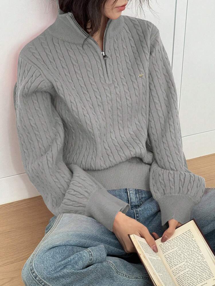 Women's Casual Loose Fit Zip-Up Collar Long Sleeve Sweater, Autumn/Winter