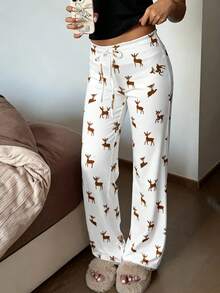 CovetEZ Women's Casual Deer Print Pants, Autumn - White - View 1