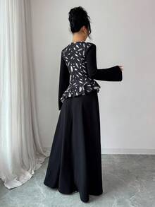 SHEIN Elenzya Elegant Romantic Women's Dress With Square Collar, Waist Cinching, Fabric Patchwork, A-Line Ruffle Hem, Suitable For Halloween, Autumn