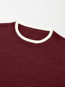 SHEIN Franclia Áo len dệt kim màu tương phản tối giản cá tính mới cho mùa hè dành cho nữ - Màu Đỏ Sâu - Xem 3