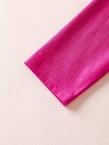 My Little Pony X SHEIN Young Girl Cute Cartoon Pink Pony & Rainbow Pattern Round Neck Long Sleeve Knit Fuchsia T-Shirt - Multicolor - View 4