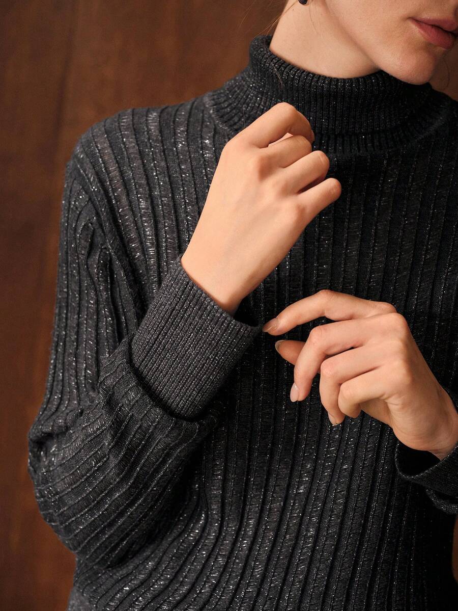 MOTF PREMIUM WOMEN'S AUTUMN/WINTER WOOL BLEND TURTLENECK SWEATER, HEATHER GREY - Grey - View 2