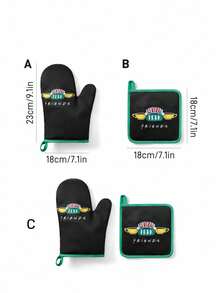 FRIENDS X SHEIN Maldiven & Trilu Chip Muster hitzebeständiges Küchenbackzubehör, wähle zwischen Handschuhen oder Topflappen, ofenfest, dicke Isolationspolsterung