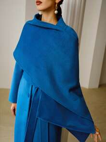 ZEYLAH Women's Long Wool Blend Poncho Coat, Autumn/Winter - Blue - View 3