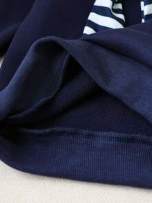 SHEIN 3pcs Baby Boy Baby Girl Unisex Infant Toddler 6M-3T Embroidered Pattern Crew Neck Thermal Lined Sweatshirt And Striped Shawl Collar Pants Set, Autumn/Winter Baby Casual Sets Baby Autumn Outfits Baby Tracksuit Baby Winter Outfits Baby Sweat Outfits Baby Boy Outfit Baby Boy Outfit Set Baby Boy Clothes Boys Outfit Sets Fall Kids Boys - Blue - View 5