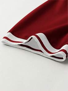 Manfinity Mode 男士字母印花条纹短袖休闲通勤 Polo 衫 男士 Polo 衫 男士高尔夫球衫 男士红色衬衫 男士红色图案上衣 红白男士衬衫 - 紅色 - 查看 3