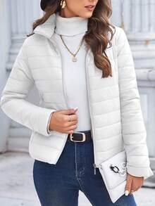 Aveloria Modichic Abrigo de invierno, chaqueta de invierno, chaqueta casual con aislamiento sintético de relleno acolchado simple y liso - Blanco - Ver 3