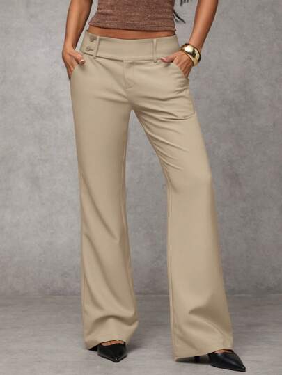 SHEIN BAE Women's Solid Color Low-Waist Casual Pants,Fall Clothes For Women Women Dress Pants Business Casual Women Pants