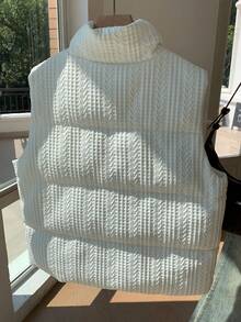 Comfortcana Chaqueta sin mangas con cuello alto y cremallera, de tela texturizada de unicolor, para uso casual y diario, para mujer, otoño/invierno, Navidad - Blanco - Ver 2