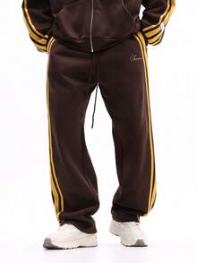 SUMWON Regular Fit Full Zip Hoodie And Jogger Co Ord Set With Hood Drawstring Side Stripe Detail Casual Loungewear Tracksuit - Coffee Brown - View 5