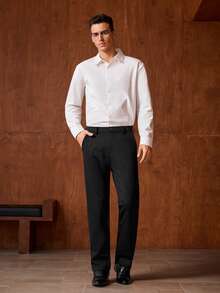 Officeau Pantalones elásticos de estilo de viaje al trabajo, pantalones casuales elásticos bordados, pantalones formales de traje profesional para hombres para primavera/otoño, pantalones rectos nuevos de temporada adecuados para boda, fiesta, graduación, Navidad, uso profesional (abogado, médico, maestro), pantalones de vestir de hombre de dinero antiguo de primavera a verano - Negro - Ver 7