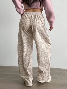 Aidyla 2pcs Set Contrast Color Block Leopard Print Sporty Casual Sweatpants - Multicolor - View 5