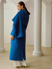 ZEYLAH Women's Long Wool Blend Poncho Coat, Autumn/Winter - Blue - View 9
