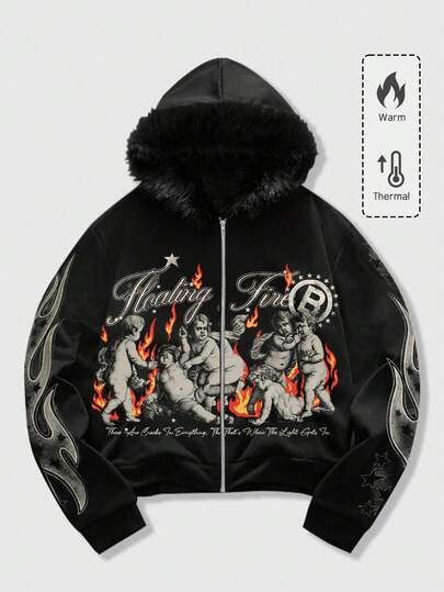 Street Life Felpa con cappuccio da uomo per autunno/inverno con colletto in pelliccia