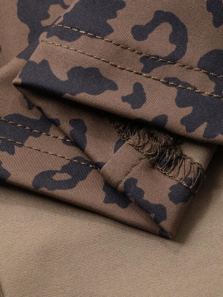 Dazy Plus Plus Size Women Leopard Print Elastic Fitted Zip-Up Casual Jacket, Spring/Autumn Women Coats