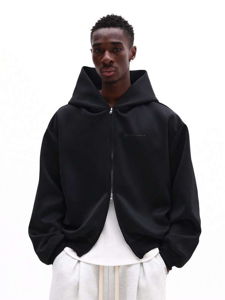 Felpa con cappuccio squadrata con zip intera e coulisse