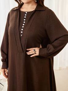 Al Najma Abito casual da donna in stile arabo, con colletto alla coreana, maniche lunghe, taglio morbido, taglia comoda, adatto per la primavera/autunno, disponibile in colori uniti