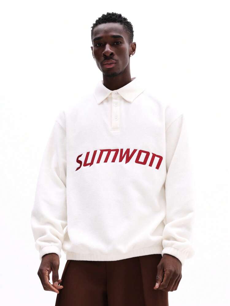 Long Sleeve Polo With Text Print