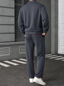Manfinity Homme Plus Size Men Solid Color Long Sleeve Zip-Up Baseball Collar Jacket And Pants Casual Suit, Autumn Men Casual Suit Mens 2 Piece Leisure Suits Men 2 Piece Set Spring Fall Men Suit Set Grey Men Joggers Suit Old Money,Daily Leisure, Weekend Trips, Outdoor Activities, Travel Expeditions, Relaxed Work Environments Or Semi-Formal Occasions, Boyfriend/Husband Gift, Anniversary Gift Party Christmas