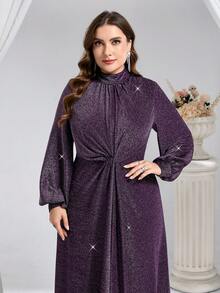 Coutiva Vestido de noche formal de talla grande (muy adornado) - Morado - Ver 5