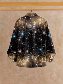 Manfinity VCAY 男士新年闪亮庆典休闲数码印花长袖衬衫太空衬衫星空印花衬衫男士闪亮衬衫抽象印花长袖衬衫男士亮片衬衫 - 彩色 - 查看 4