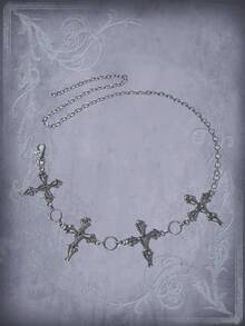 ROMWE Goth Vintage Skeleton & Butterfly Design Women Waist Chain, Halloween - Light silver. - View 5