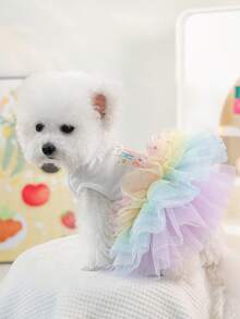 PETSIN 1 件宠物服装，绣有生日快乐图案的蓬蓬蛋糕裙，适合猫狗穿公主裙 - 彩色 - 查看 8