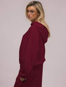 MUSERA 超大款抓绒连帽卫衣，适合毕业季、返校季、毕业典礼、教师节等场合，女士款，适合返校季、冬季、春季假期休闲穿着。 - 酒紅色 - 查看 2