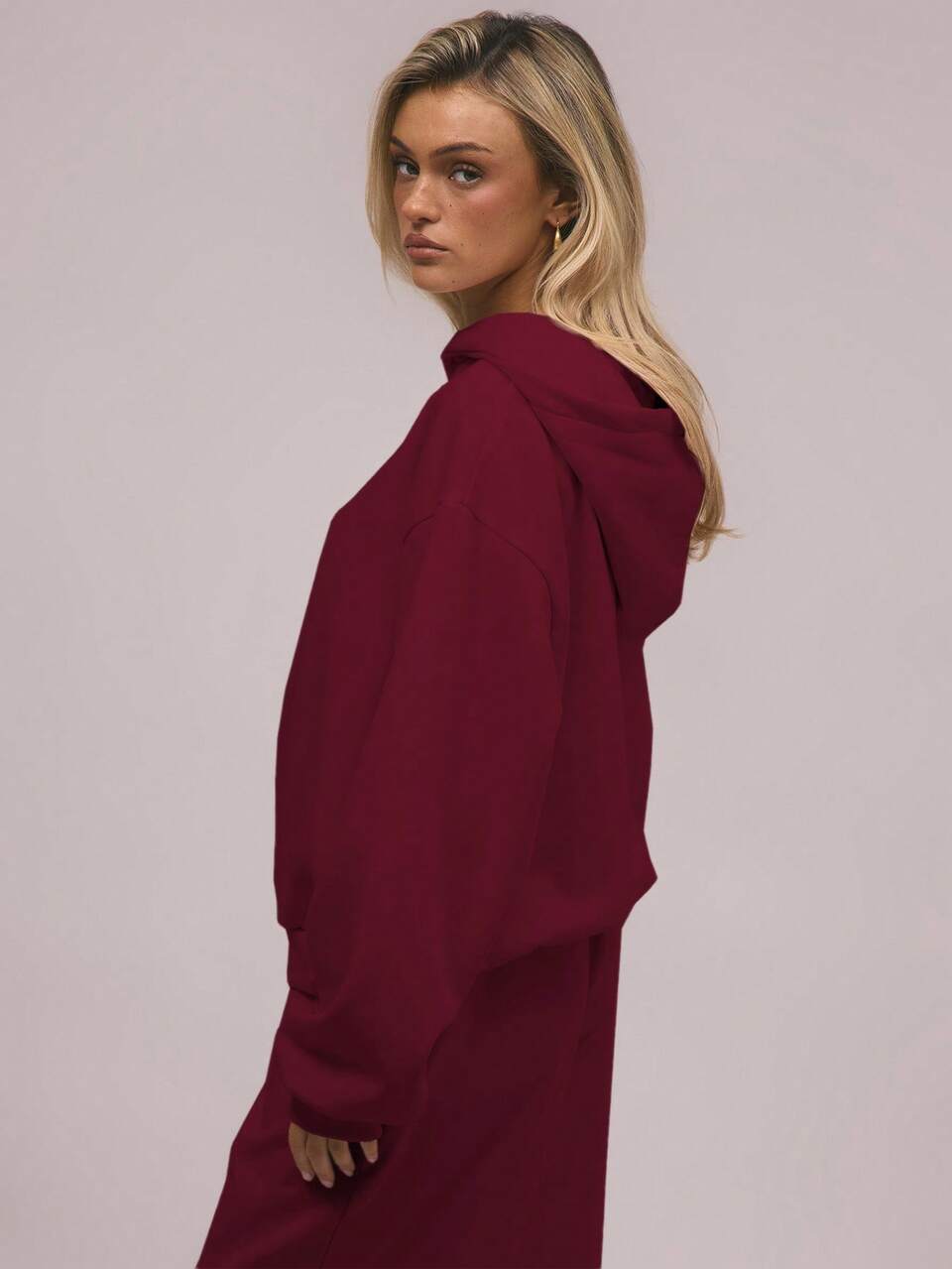 Burgundy Fleeced Oversized Hooded Sweatshirt